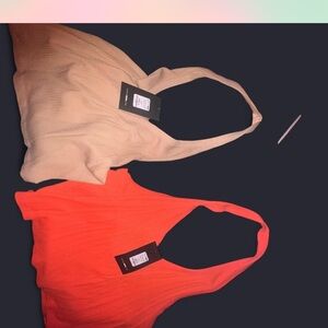 Fashion Nova Ribbed Knit Tank Top in Beige and orange.